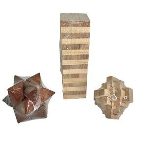 Trio of Wooden Puzzles Games Star Building Mind Games Children Adults NEW
